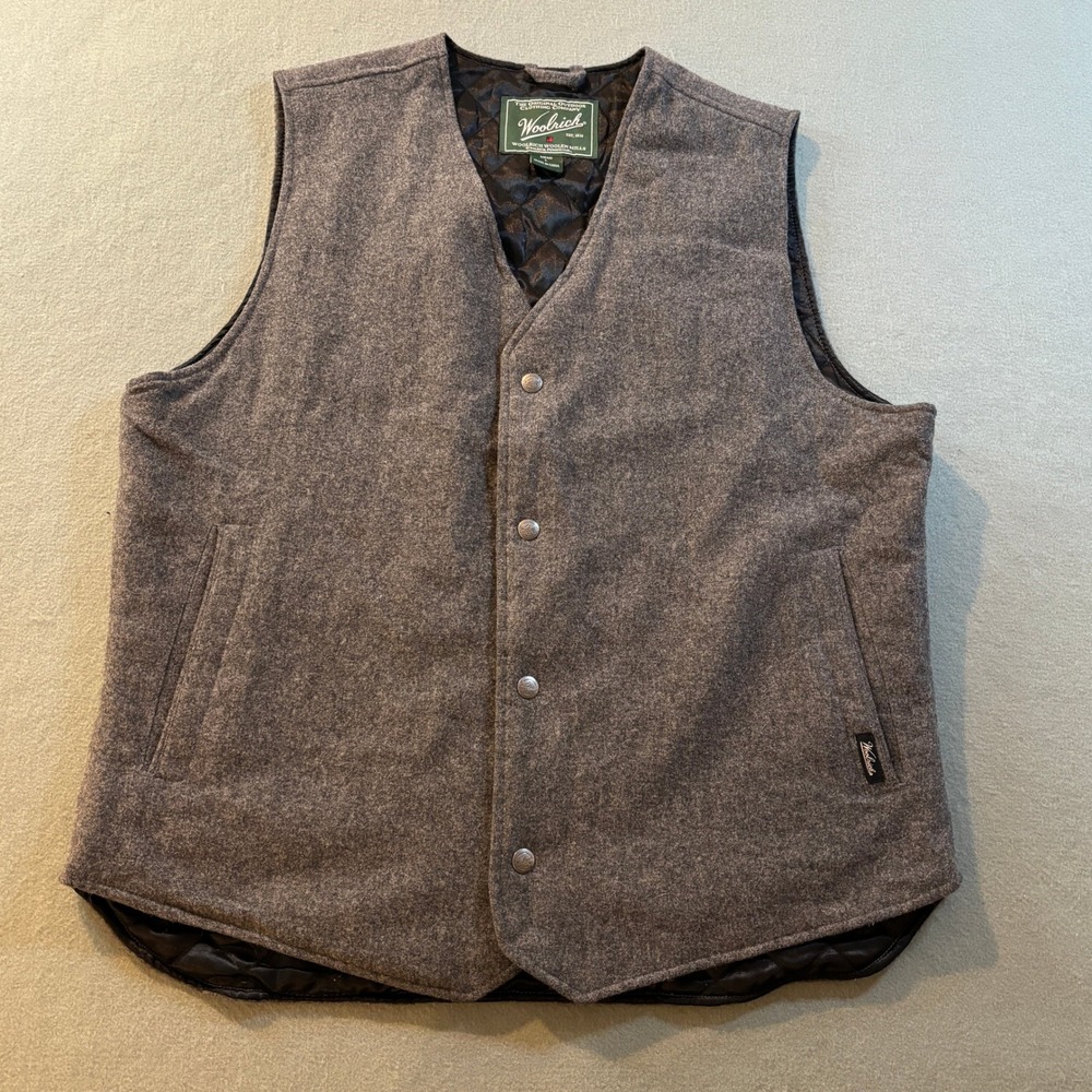 Woolrich Wool Blend Quilted Lined Snap Front Vest Mens L Gray Heather 18040